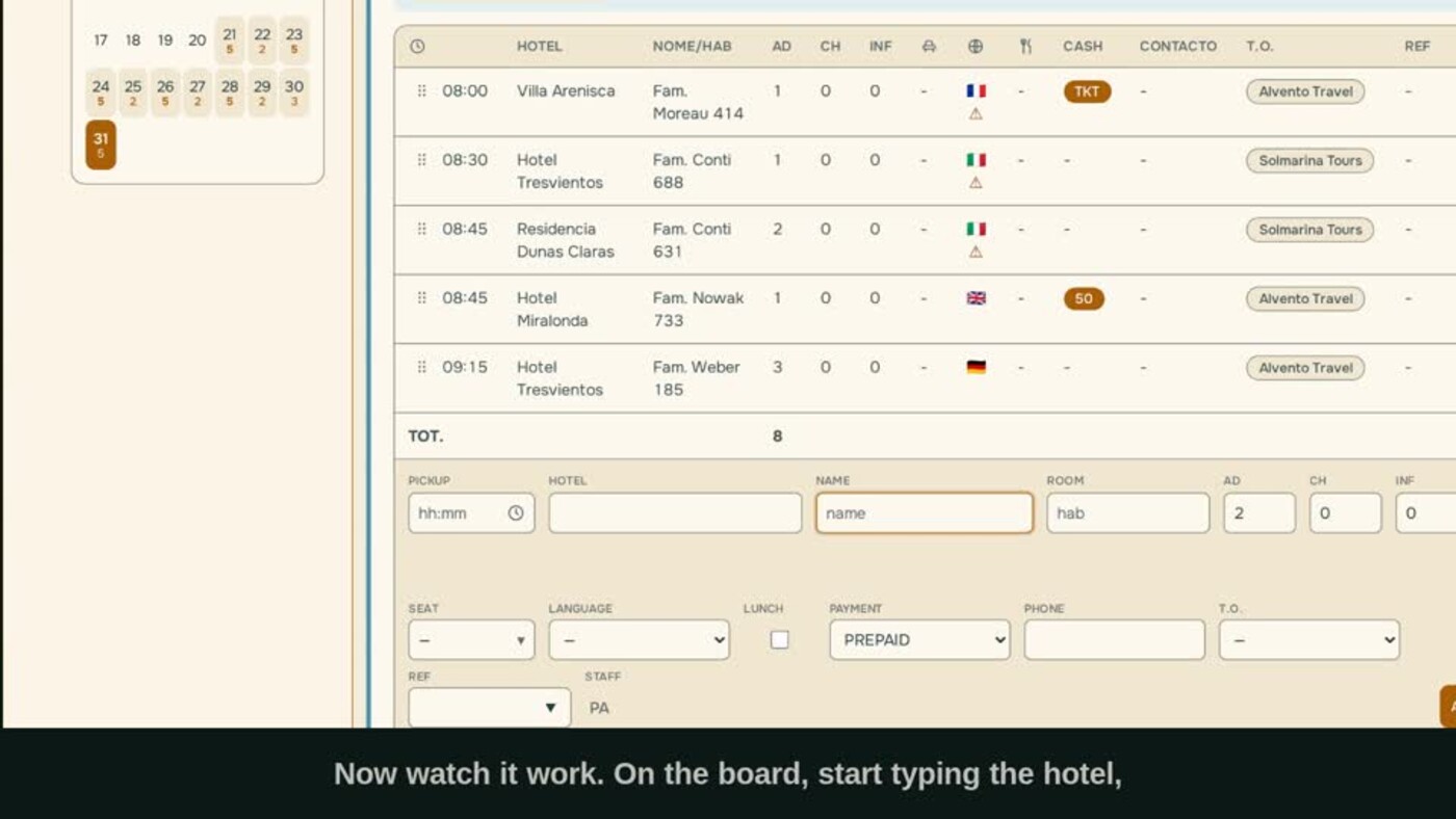 A frame from a generated help film: the real board, the rolling caption, the camera on what the voice is describing
