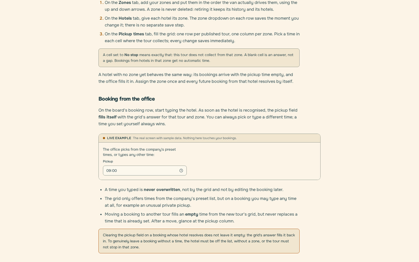 A live example on a help page: the real screen with sample data, not a picture of it